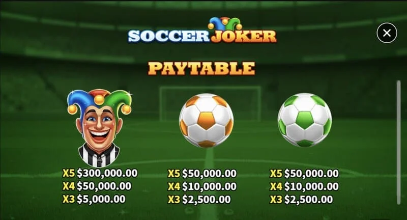 Soccer Joker - ตารางการจ่ายเงิน, หน้าแรก